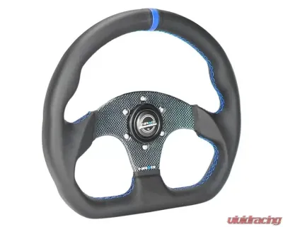 NRG Blue 320mm Flat Bottom Carbon Fiber Center Leather Steering Wheel - ST-024CF/BL