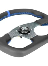 NRG Blue 320mm Flat Bottom Carbon Fiber Center Leather Steering Wheel                                     - ST-024CF/BL - Image 3