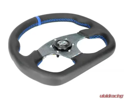 NRG Blue 320mm Flat Bottom Carbon Fiber Center Leather Steering Wheel - ST-024CF/BL