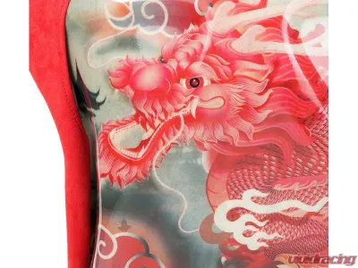 NRG FRP Bucket Seat (Large) Red Alcantara material with Dragon Livery on the Back - FRP-302RD-DRGN-R