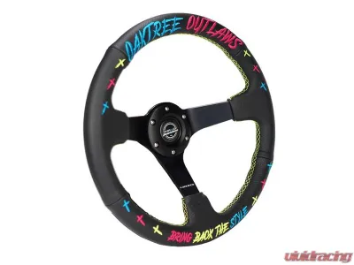 NRG Reinforced Steering Wheel - Oak Tree Outlaws 3in Deep/5mm Blk Spk 350mm Wheel - Black Perforated Leather - RST-036MB-OTOL-TRI