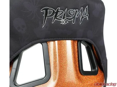 NRG FRP Bucket Seat PRISMA Edition with Orange pearlized back. All Black satin material (Large) - FRP-302BK-SPOOKY