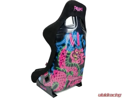 NRG FRP Bucket Seat (Large) Black Alcantara material with Dragon Livery on the Back - FRP-302BK-DRGN-N