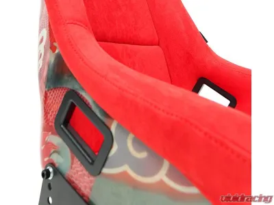NRG FRP Bucket Seat (Large) Red Alcantara material with Dragon Livery on the Back - FRP-302RD-DRGN-R