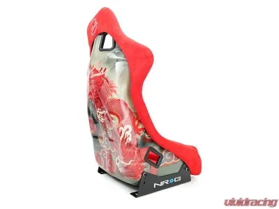 NRG FRP Bucket Seat (Large) Red Alcantara material with Dragon Livery on the Back - FRP-302RD-DRGN-R