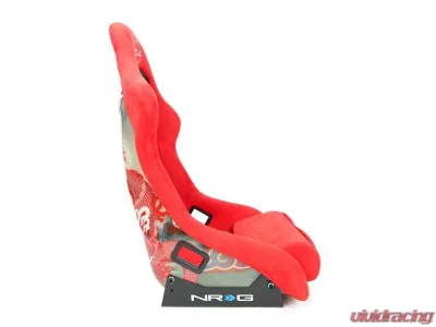 NRG FRP Bucket Seat (Large) Red Alcantara material with Dragon Livery on the Back - FRP-302RD-DRGN-R