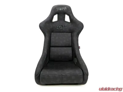 NRG FRP Bucket Seat PRISMA Edition with Orange pearlized back. All Black satin material (Large) - FRP-302BK-SPOOKY