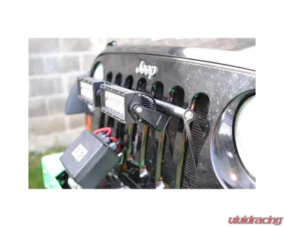 Steinjager LED Lights and Brackets Wrangler JK 2007-2018 External Grill Mount Brackets and Lights Bare Metal - J0041414