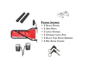 Steinjager Front Door Kit (Black Door - Red Mesh) Jeep Wrangler JK 2007-2018