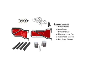 Steinjager Door Kit Wrangler JK 2007-2018 Front and Rear Black Doors - Red Covers