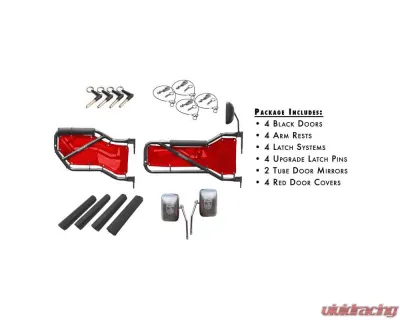 Steinjager Door Kit Wrangler JK 2007-2018 Front and Rear Black Doors - Red Covers - J0043828
