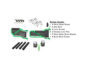 Steinjager Door Kit Wrangler JK 2007-2018 Front and Rear Neon Green Doors - Red Covers