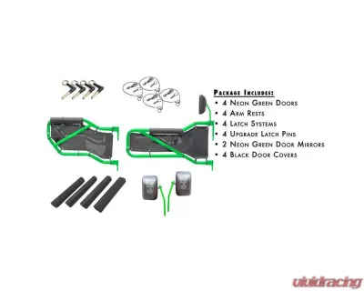 Steinjager Door Kit Wrangler JK 2007-2018 Front and Rear Neon Green Doors - Red Covers - J0043829