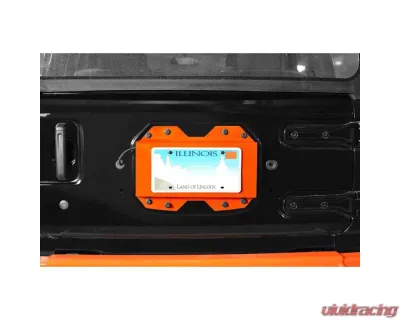 Steinjager Rear License Plate Relocator Wrangler JL 2018 to Present Fluorescent Orange - J0048639