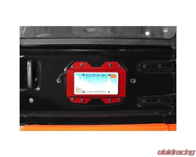 Steinjager Rear License Plate Relocator Wrangler JL 2018 to Present Red Baron - J0048640