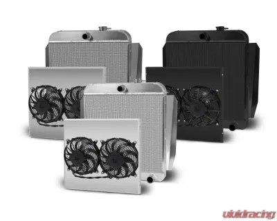 AFCO Aluminum Black Radiator & Shroud Dual Black Shroud Chevrolet Truck 1955-1959 - 80137-B-DB-N