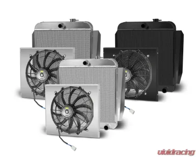 AFCO Aluminum Black Radiator & Shroud Truck Single Satin Shroud Chevrolet Truck 1955-1959 - 80137-B-SS-N