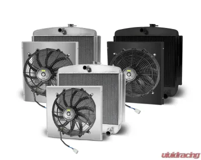 AFCO Aluminum Black Radiator & Shroud Dual Black Shroud Chevrolet 1949-1954 - 80139-B-DB-N