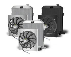 AFCO Aluminum Black Radiator & Shroud Single Black Shroud Chevrolet Engine Radiator Ford 1942-1948