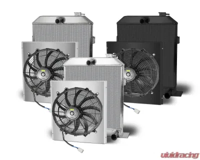 AFCO Aluminum Black Radiator & Shroud Single Black Shroud Chevrolet Engine Radiator Ford 1942-1948 - 80141-B-SB-N