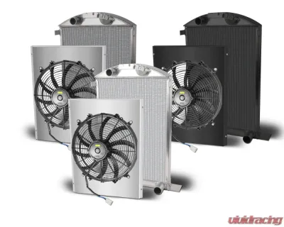 AFCO Aluminum Black Radiator & Shroud Single Polished Shroud Chevrolet | Ford 1937 - 80142-B-SP-N