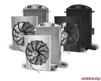 AFCO Aluminum Black Radiator & Shroud Single Polished Shroud Ford 1935 - 80148-B-SP-N