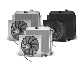 AFCO Aluminum Satin Radiator & Shroud Single Black Shroud Chevrolet 1955-1956