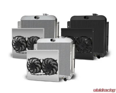 AFCO Aluminum Black Radiator & Shroud Dual Black Shroud Chevrolet 1955-1956 - 80163-B-DB-N