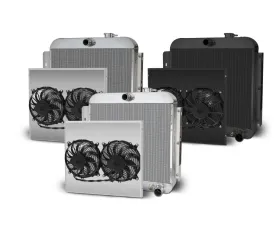 AFCO Aluminum Satin Radiator & Shroud Dual Black Shroud Chevrolet 1955-1956