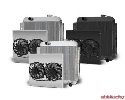 AFCO Aluminum Black Radiator & Shroud Dual Black Shroud Chevrolet 1957 - 80170-B-DB-N