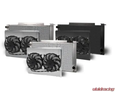 AFCO Aluminum Black Radiator & Shroud Dual Polished Shroud Single Pass w/ Trans Cooler Chevrolet S-10 1982-1993 - 80240-B-DP-Y
