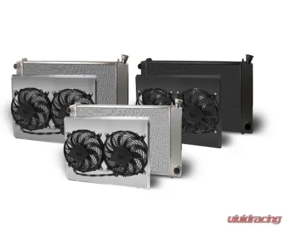 AFCO Aluminum Black Radiator & Shroud Dual Black Shroud Single Pass Chevrolet Truck & Blazer 1967-1972 - 80243-B-DB-N