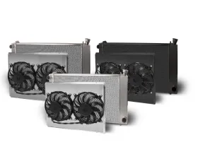 AFCO Aluminum Satin Radiator & Shroud Dual Black Shroud Single Pass Chevrolet Truck & Blazer 1967-1972