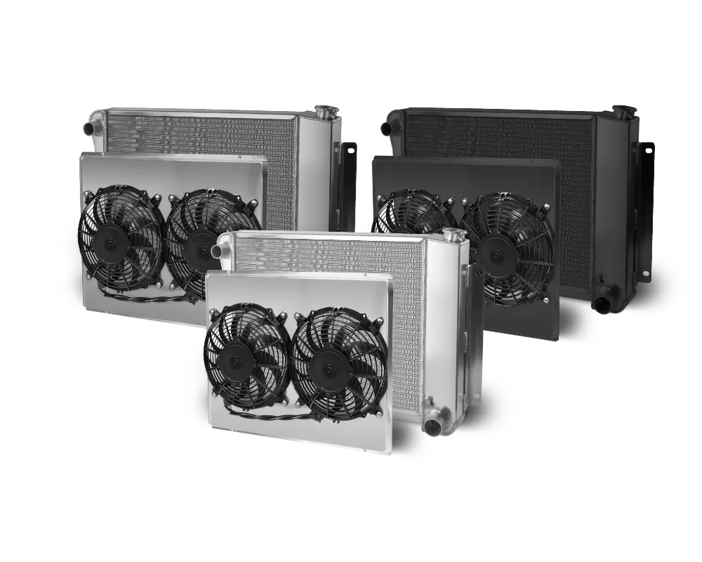 AFCO 26" Wide Aluminum Satin Radiator & Shroud Dual Black Shroud Small Block w/ Trans Cooler Chevrolet Camaro w/ SBC 1967-1969 - 80250-S-DB-Y