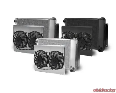 AFCO 26" Wide Aluminum Black Radiator & Shroud Dual Satin Shroud Small Block w/ Trans Cooler Chevrolet Camaro w/ SBC 1967-1969 - 80250-B-DS-Y