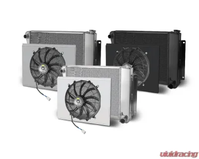 AFCO 26" Wide Aluminum Satin Radiator & Shroud Single Polish Shroud Small Block w/ Trans Cooler Chevrolet Camaro w/ SBC 1967-1969 - 80250-S-SP-Y