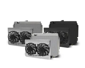 AFCO Aluminum Black Radiator & Shroud Dual Black Shroud Downflow Chevrolet Chevelle w/ BBC & SBC 1966-1967