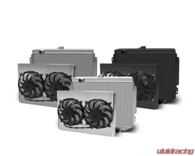 AFCO Aluminum Black Radiator & Shroud Dual Black Shroud Downflow Chevrolet Chevelle w/ BBC & SBC 1966-1967 - 80252-B-DB-N