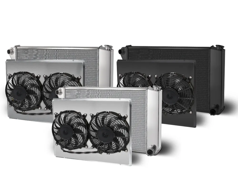 AFCO Aluminum Satin Radiator & Shroud Dual Black Shroud Crossflow Chevrolet Chevelle 1968-1977 - 80253-S-DB-N