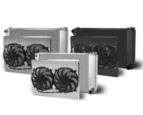 AFCO Aluminum Black Radiator & Shroud Dual Black Shroud Crossflow Chevrolet Chevelle 1968-1977