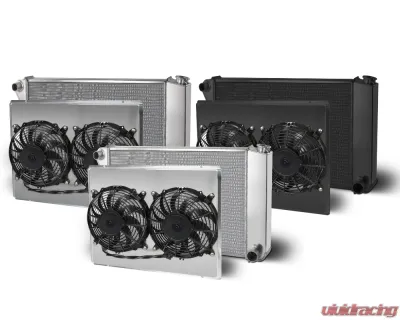 AFCO Aluminum Black Radiator & Shroud Dual Black Shroud Crossflow Chevrolet Chevelle 1968-1977 - 80253-B-DB-N