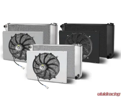 AFCO Aluminum Black Radiator & Shroud Single Black Shroud Crossflow w/ Trans Cooler Chevrolet Chevelle 1968-1977 - 80253-B-SB-Y