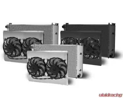 AFCO Aluminum Black Radiator & Shroud Dual Black Shroud Chevrolet Camaro 1970-1981 - 80255-B-DB-N