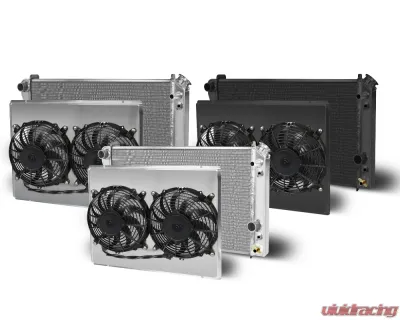 AFCO Aluminum Black Radiator & Shroud Dual Black Shroud w/ Trans Cooler Chevrolet Camaro w/ BBC & SBC 1982-1992 - 80257-B-DB-Y