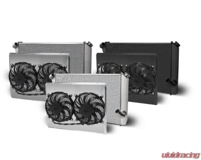 AFCO Aluminum Black Radiator & Shroud Dual Black Shroud Chevrolet Corvette w/ BB & SB 1973-1976 - 80265-B-DB-N