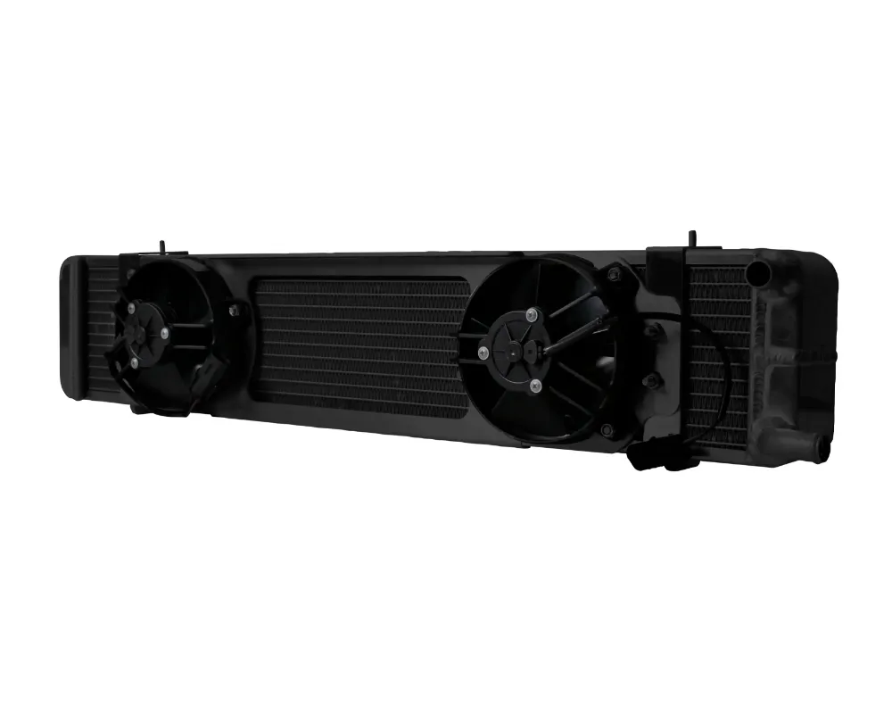 AFCO Aluminum Satin Radiator & Shroud Single Polished Shroud Passenger Outlet w/ Trans Cooler Ford Mustang 1964-1966 - 80276-S-SP-Y