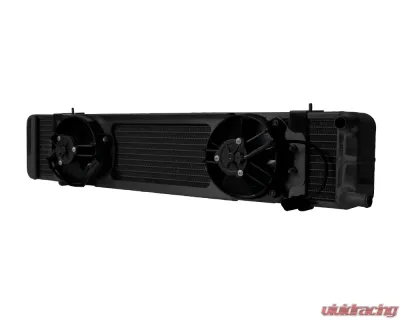 AFCO Aluminum Black Radiator & Shroud Single Satin Shroud Passenger Outlet w/ Trans Cooler Ford Mustang 1964-1966 - 80276-B-SS-Y