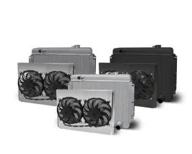 AFCO Aluminum Black Radiator & Shroud Dual Black Shroud Downflow Chevrolet Nova 1962-1967