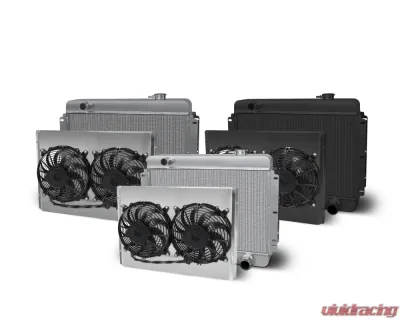 AFCO Aluminum Black Radiator & Shroud Dual Black Shroud Downflow w/ Trans Cooler Chevrolet Nova 1962-1967 - 80286-B-DB-Y
