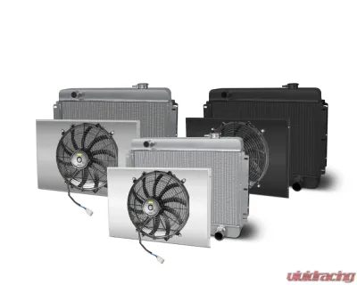 AFCO Aluminum Black Radiator & Shroud Single Black Shroud Downflow Chevrolet Nova 1962-1967 - 80286-B-SB-N